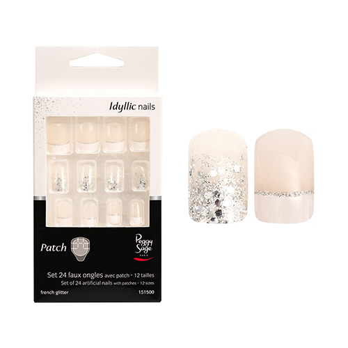 Faux Ongles avec Patch Glitter French Peggy Sage x 24