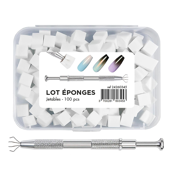 Lot de 100 Eponges à Nail Art Avec Pince