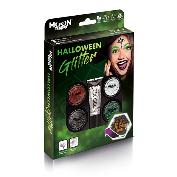 Coffret 4 Pots de Paillettes Halloween avec Colle Moon Creations