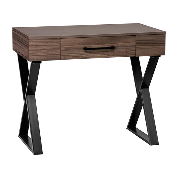 CONSOLE SPACE TIROIR CENTRAL BOIS NATUREL FONCE PIED NOIR METAL