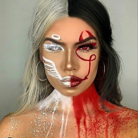 Maquillage Halloween mi-ange mi-demon