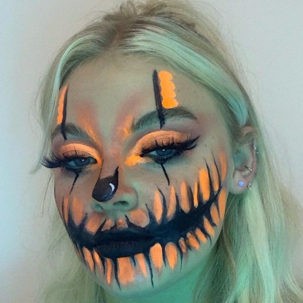 maquillage halloween fluo orange et noir