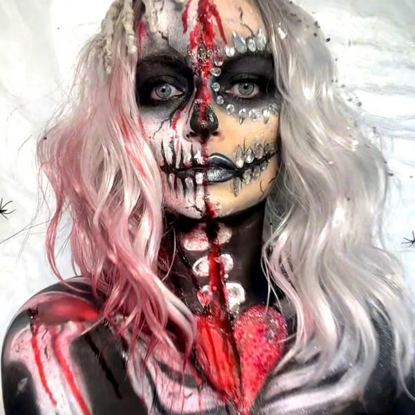 Maquillage Halloween squelette avec strass
