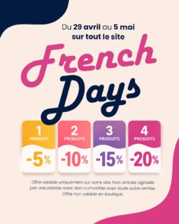 Top départ des FRENCH DAYS sur notre site internet : www.procoiffure.com

Plus vous achetez, plus vous économisez :

1 produit : 5%
2 produits : -10%
3 produits : -15%
4 produits : -20%

Offre valable uniquement sur notre site, hors articles signalés par une pastille noire. Non cumulable avec tout autre remise. Offre non valable en boutique

#frenchdays26