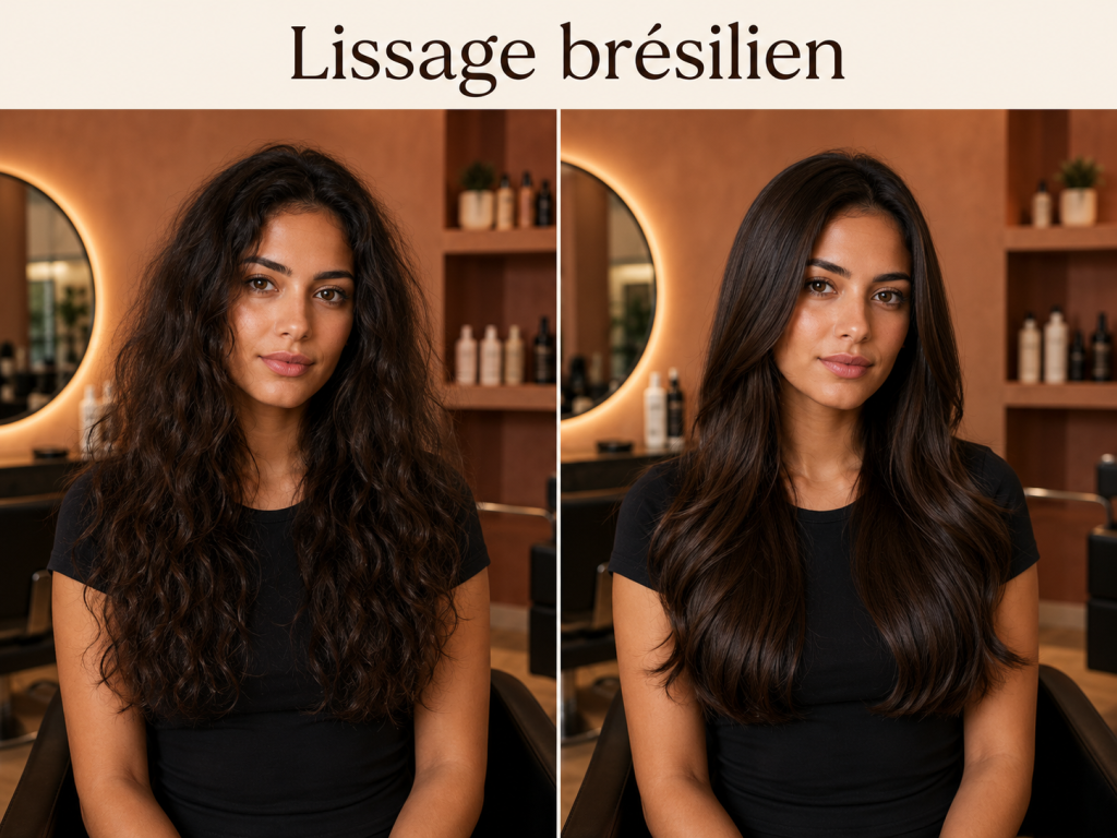 Avant après lissage brésilien sur cheveux bouclés