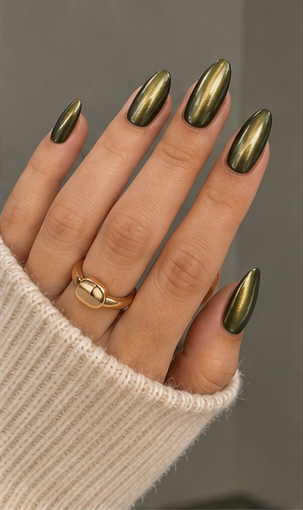 inspi onglerie vert olive metal